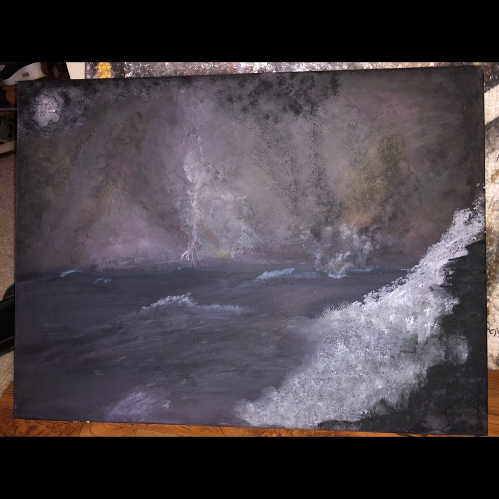 Watercolor Crashing Ocean Waves Painting